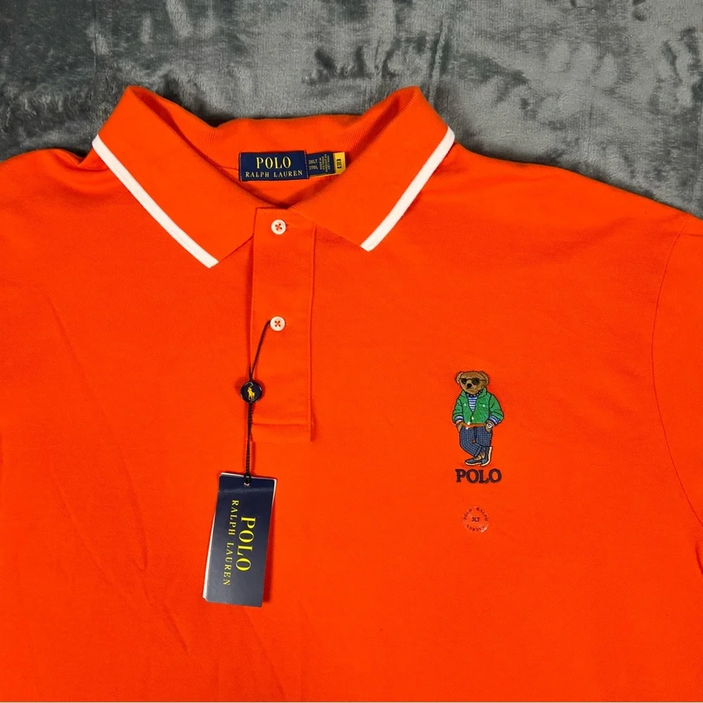 Polo Bear Ralph Lauren NWT 3XLT Orange Cotton Short‎ Sleeve Men's Polo Shirt New